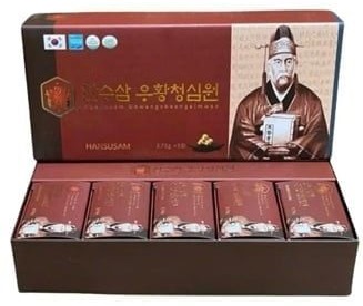 An Cung Ngưu Hoàng Hoàn Hansusam Uhwangcheongsimwon Hàn Quốc hộp 5 viên Ngừa Tai Biến, Đột Quỵ, Ổn Định Huyết Áp