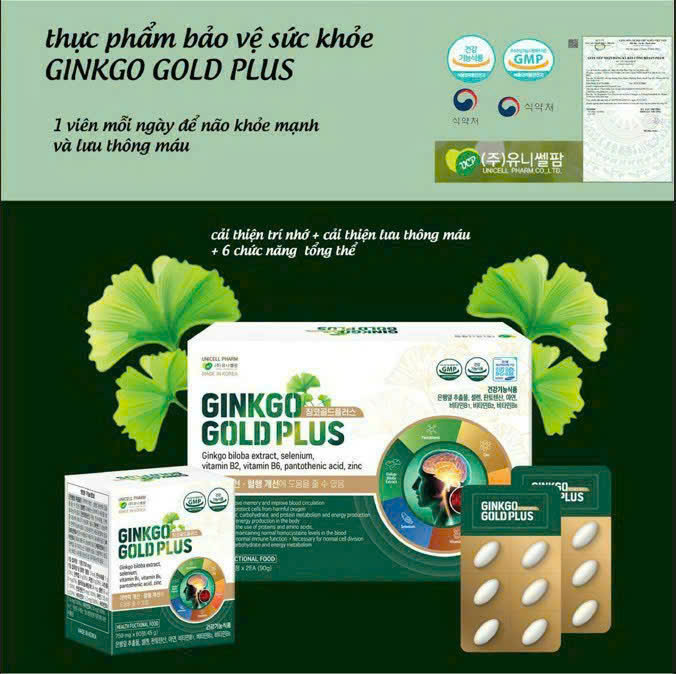 Thực phẩm bổ sung-viên bổ não ginkgo gold plus (750mg*60 viên*2 hôp)
