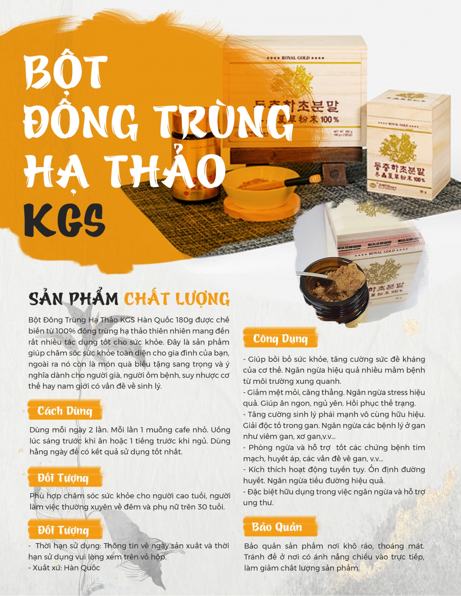 Bột đông trùng hạ thảo KGS 2 lọ x 90 gr