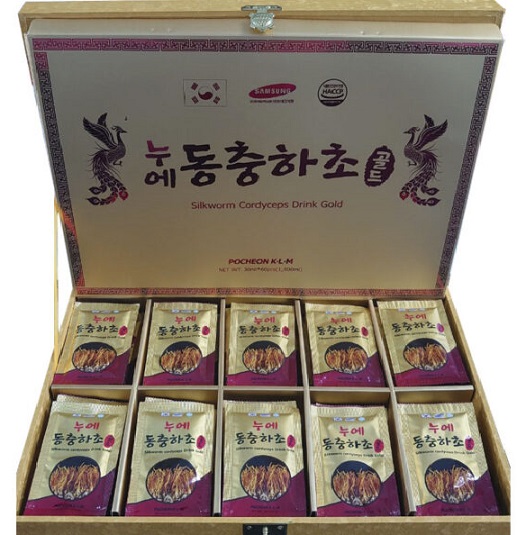 Nước đông trùng hạ thảo Pocheon Hàn Quốc hộp gỗ vàng 60 gói x 30ml